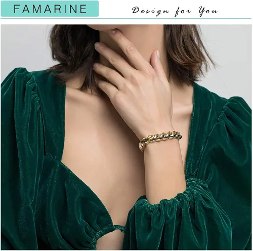 Miniatura 3 de FAMARINE Pulsera trenzada fina o gruesa chapada en oro de 14 quilates, pulsera elástica para parejas, 100% exclusiva, Metal, no aplica