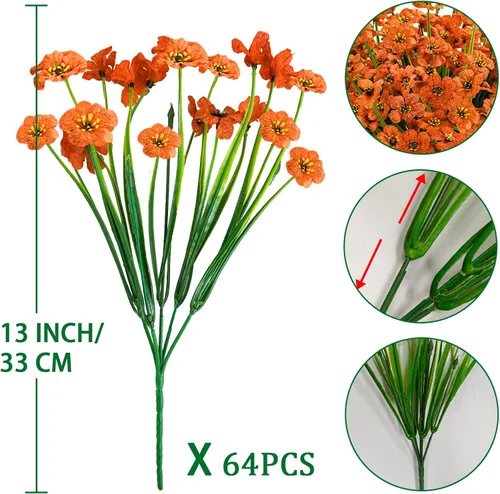Miniatura 3 de Krissing - 48 paquetes de flores artificiales para exteriores, resistentes a los rayos UV, flores falsas de plástico sintético, plantas para jardín