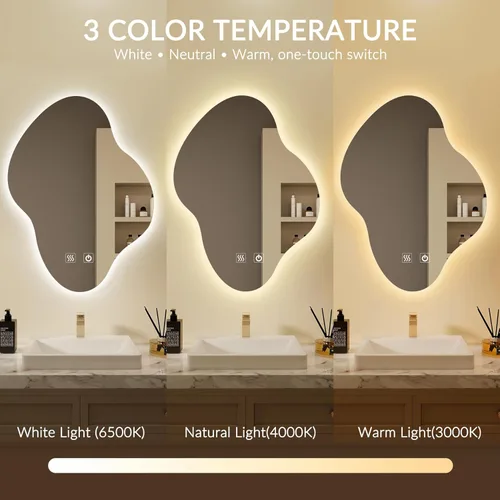 Miniatura 4 de Espejo de pared de baño irregular, espejo de baño LED asimétrico con luces, espejo retroiluminado antivaho con iluminación regulable de 3