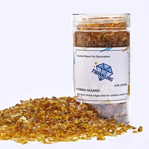 Miniatura 8 de TWINKLING Grava de vidrio de alto brillo con destellos, vidrio roto, chips de gemas de fuego, vidrio triturado para chimenea, manualidades