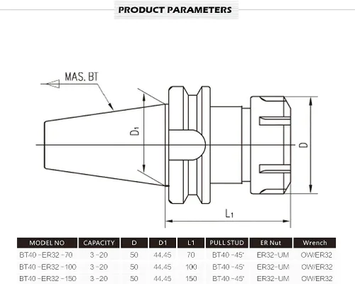 Miniatura 6 de US Stock 4 piezas de precisión equilibrada BT40-ER32-70 portaherramientas G2.5/25000 RPM BT40 Perillas de retención ER32 tuercas de pinza incluidas