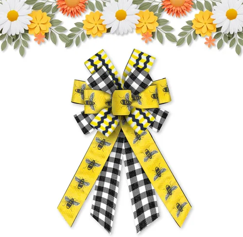 Miniatura 4 de Estivaux Lazos grandes de abejorro para corona, lazos de corona de abeja amarillos, lazos de arpillera amarillos, lazos de búfalo blanco y negro
