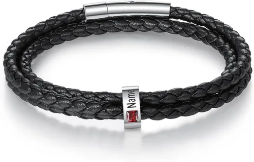 Miniatura 18 de Pulsera personalizada para el Día del Padre para hombre, pulseras personalizadas de cuero trenzado negro con cuentas grabadas de 1 a 8 nombres