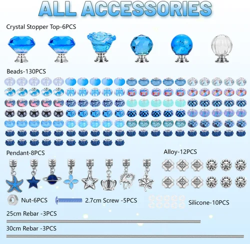Miniatura 3 de Kit de 158 piezas de varitas de hadas de bricolaje para jardín, múltiples esquemas de color con cuentas europeas, cristales y puntas de diamante