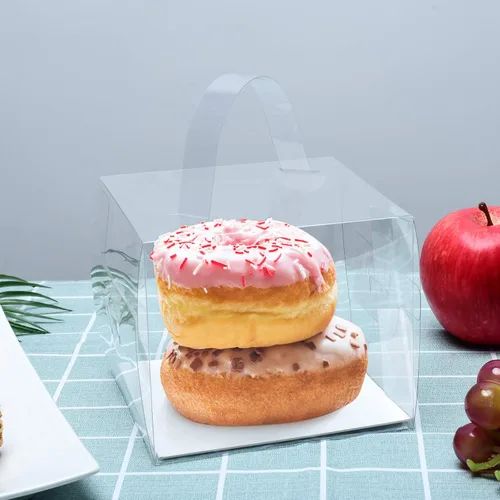 Miniatura 6 de BURLIHOME 25 cajas transparentes para pasteles, cajas de panadería de 5 x 5 x 4 pulgadas con asa, cajas de recuerdo de fiesta ideales para pasteles