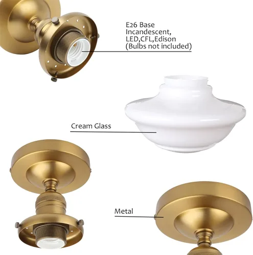 Miniatura 6 de Pathson Vintage Flush Mounted Ceiling Lighting with Milk White Glass Shade, Mid-Century Style Ceiling Light Fixture for Hallway Foyer Loft Living