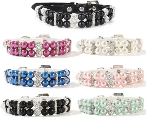 Miniatura 6 de Collares de perlas para perros pequeños, collar de gato con diamantes de imitación, bonitos collares de cristal para cachorros, hembras pequeñas