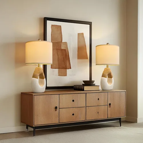 Miniatura 6 de OYEARS Lámparas de Mesa Boho de 22" para Dormitorio Sala de Estar Conjunto Mejorado de 2 Lámparas de Mesa de Ratán Medianas Estilo Casa de Campo