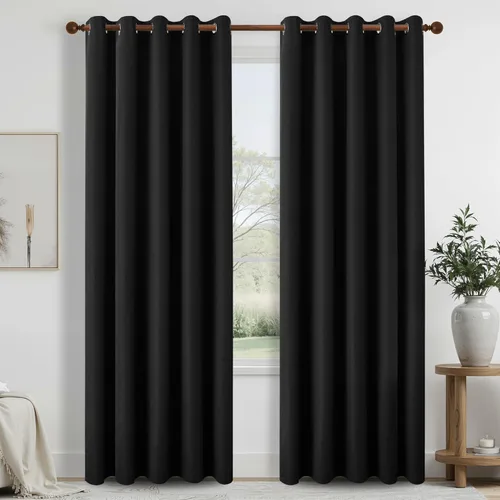 Miniatura 51 de DONREN Cortinas opacas de lino con aislamiento térmico de 52 x 95 pulgadas, cortinas de oscurecimiento de habitación con ojales para dormitorio