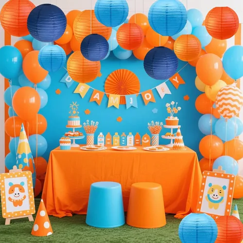 Miniatura 5 de Decoraciones de fiesta azules y naranjas, 12 linternas de papel para cumpleaños, baby shower, boda, decoración de fiesta
