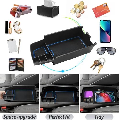 Miniatura 2 de SKTU para 2022 2023 Chevrolet Bolt EUV EV Organizador de consola central inserto de ABS negro, bandeja de materiales, reposabrazos, caja de 2022