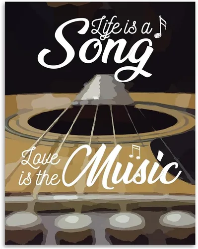 Life Is a Song, Love the Sound – Inspirational Quote Poster, 11x14 Unframed Art Print with Instrument Illustration, Motivational Wall Decor for