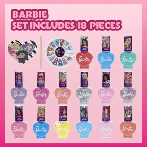 Miniatura 2 de Barbie Movie - Juego de 18 esmaltes de uñas a base de agua para niños, incluye esmalte de uñas, gemas de uñas, lima de uñas para mayores de 3 años