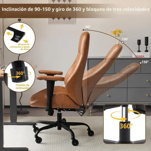 Miniatura 3 de YFO Silla de Escritorio para Oficina en Casa Respaldo Alto Ruedas de Goma para Oficina Silla de Computadora Ergonómica con Soporte Lumbar Altura