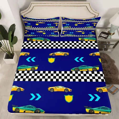 Miniatura 2 de Feelyou Juego de sábanas de auto de carreras, tamaño individual, juego de cama de coche deportivo de velocidad para niños y niñas, sábana bajera