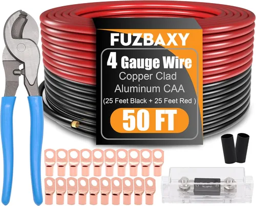 Miniatura 11 de Cable de alambre de calibre 0 de 40 pies de aluminio revestido de cobre, Cable de batería 1/0, Conectores de terminales tipo oreja, Tubo