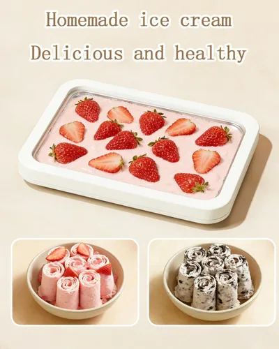 Miniatura 2 de Kit para hacer helados enrollados con tapa, 2 espátulas y guía de recetas - Bandeja de congelación instantánea para helado casero, actividades Rosa