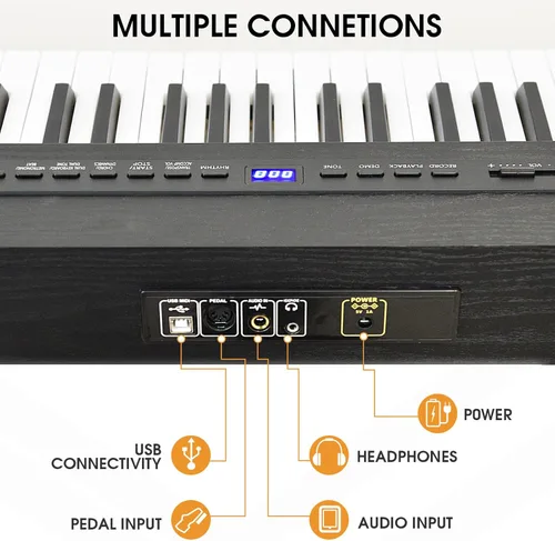 Miniatura 7 de Piano digital de 88 teclas con teclado semiponderado, teclado de piano de 88 teclas para principiantes con teclas iluminadas, piano eléctrico Negro