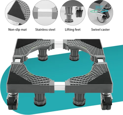 Miniatura 4 de Pedestales para lavadora y secadora, mini soporte ajustable para refrigerador con 8 pies reforzados y 4 ruedas dobles, base gruesa