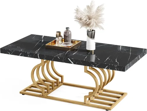 Miniatura 7 de LITTLE TREE Mesa de centro moderna de 47 pulgadas, mesa de cóctel de mármol sintético, mesa de té, muebles decorativos para sala de estar