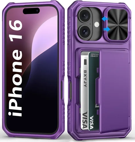 Miniatura 38 de BXYJY Funda tipo cartera para iPhone 15 Pro con tarjetero (4-5 tarjetas) y cubierta deslizante para cámara y soporte, protección contra caídas