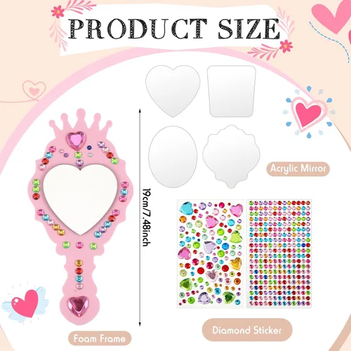 Miniatura 2 de Liliful Paquete de 12 kits de espejo de espuma princesa, decora tus propios espejos de princesa, suministros para fiestas infantiles, juguetes