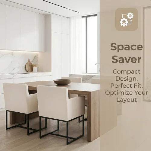 Miniatura 6 de HNY Juego de 6 sillas de comedor tapizadas modernas de mediados de siglo con brazos, sillas decorativas de lino con marco de metal con acabado Marco