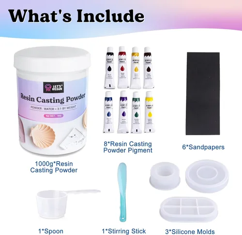 Miniatura 6 de LET'S RESIN Kit de iniciación de polvos de fundición de resina, 35.27 oz de polvo de fundición sin olor curado rápido, 20 ~ 30 minutos de desmolde