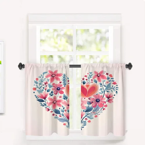 Miniatura 54 de Cortinas de cocina de hojas de arce otoñales para ventanas, hojas verdes y rojas sobre cenefas opacas negras, tratamientos de ventana de poliéster