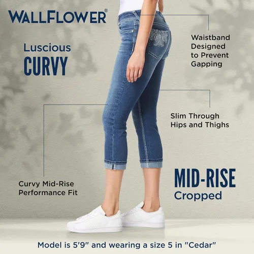 Miniatura 4 de WallFlower Luscious Curvy 23.5" Crop Mid-Rise Bling Insta Stretch Juniors (estándar y Plus)