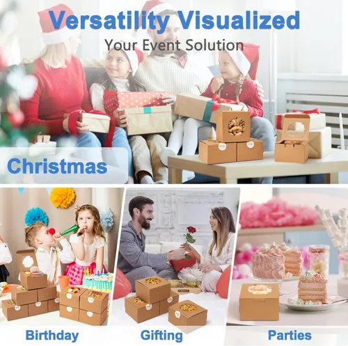 Miniatura 6 de Shallive Cajas de galletas pequeñas de 4 pulgadas, 50 piezas, marrón - Cajas de dulces de panadería con ventana para regalar, contenedores de papel