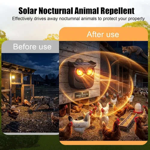 Miniatura 4 de Paquete de 2 repelentes solares de animales de búho al aire libre para mapache, ciervo y gato ardilla, modo de respiración solo nocturna, disuasorio