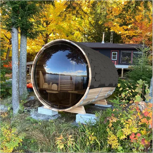Miniatura 10 de Smartmak Sauna de vapor de barril al aire libre personalizada, 2-10 personas de cicuta canadiense/cedro rojo tradicional sala de sauna de madera