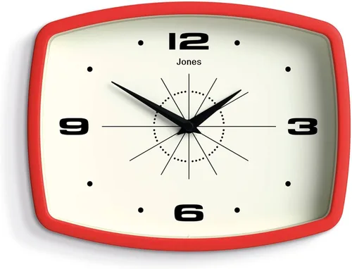 Miniatura 11 de JONES CLOCKS® Reloj de pared de película Reloj retro rectangular 10 pulgadas Naranja Aspecto de diseñador fresco de mediados de siglo