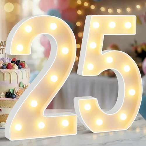 Miniatura 32 de Letrero de números con luz LED de marquesina, letrero de números de cumpleaños iluminado para decoración de fiesta de cumpleaños, pared de bar