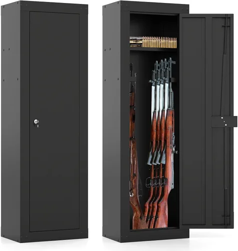 COSTWAY 8 Caja Fuerte para Rifles y Pistolas, Gabinete de Acceso Rápido para Armas Larga en Casa con Estante de Almacenamiento, Acolchado EVA,