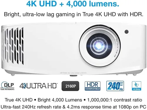 Miniatura 4 de Optoma UHD38 Brillante, verdadero proyector de juegos 4K UHD 4000 lúmenes Tiempo de respuesta de 4,2 ms a 1080p con modo de juego mejorado