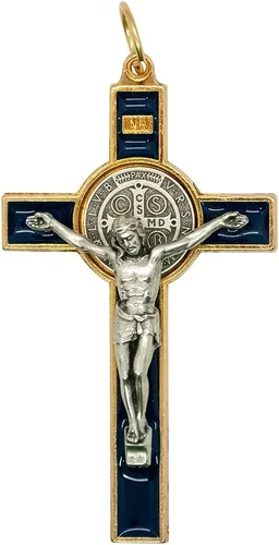 Miniatura 5 de Medalla de San Benito Crucifijo Santo Patrón de los Estudiantes y Europa Incluye estuche y cordón Gran regalo católico para la primera Negro