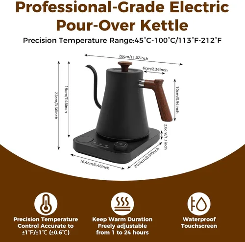 Miniatura 2 de Hervidor eléctrico de cuello de cisne con olla de vertido con LED y control preciso de temperatura de 1 °F, mantiene el calor, hervidor de agua
