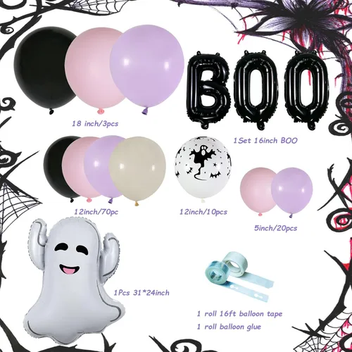 Miniatura 4 de Kit de guirnalda de arco de globos de Halloween rosa, globos de 18 pulgadas, 10 pulgadas, 5 pulgadas, negro, rosa, morado con globos de aluminio