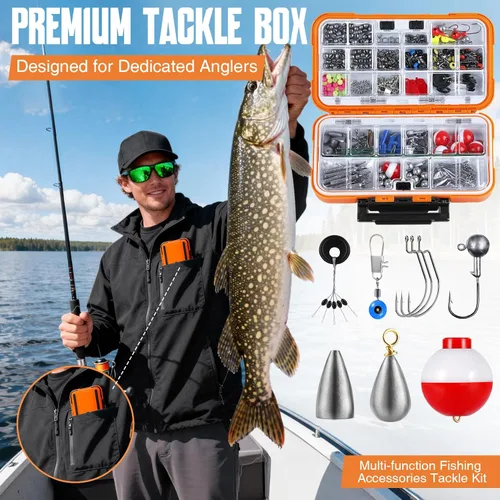 Miniatura 2 de TOPFORT Kit de 187/343 piezas de accesorios de pesca, Caja de aparejos de pesca organizada con aparejos incluidos, anzuelos de pesca, pesas de Kit