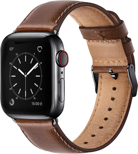Miniatura 31 de SUNFWR Correas de cuero compatibles con Apple Watch de 1.61, 1.57, 1.5 pulgadas para hombres y mujeres, correa de repuesto de cuero genuino de grano