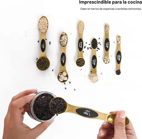 Miniatura 6 de Juego de cucharas medidoras magnéticas de acero inoxidable con nivelador de 9 piezas, tazas medidoras apilables para hornear - Juego de tazas