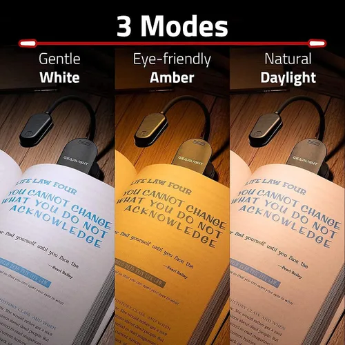Miniatura 2 de GearLight Luz de libro recargable para leer en la cama – Lámpara LED con clip manos libres con 3 modos de luz, brillo ajustable, luz de lectura Negro