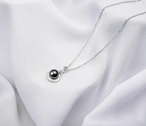 Miniatura 5 de QuakerBrid - Collar de perlas negras auténticas de calidad AAAA de 0.394in, redondo, con colgante de perlas negras cultivadas en el mar del Sur