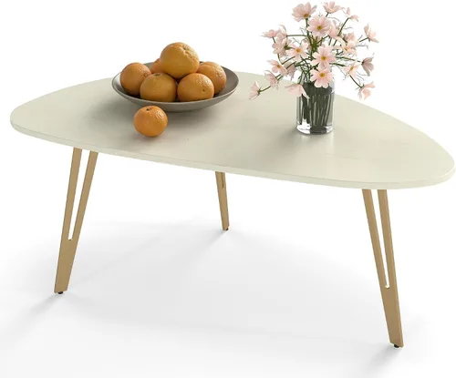 Miniatura 8 de Manora Mesa de Café Moderna y Simple de Madera con Patas de Metal Negro, Mesa de Té Ovalada para Sala de Estar u Oficina, Mesa Central Compacta