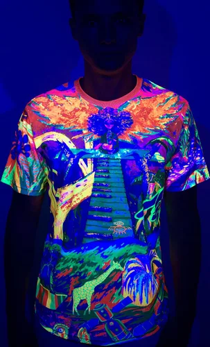 Miniatura 3 de aofmoka - Camiseta ultravioleta hecha a mano, reactiva a luz negra, con impresión decorativa