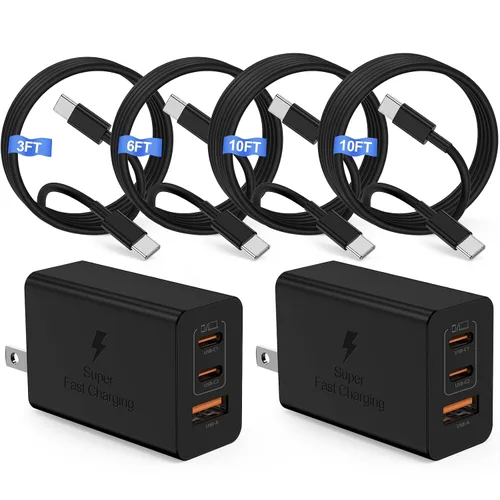 Miniatura 9 de Cargador súper rápido de 45 W de doble puerto con cable largo USB C a C de 10 pies, bloque de cargador de pared tipo C y cable de carga de teléfono