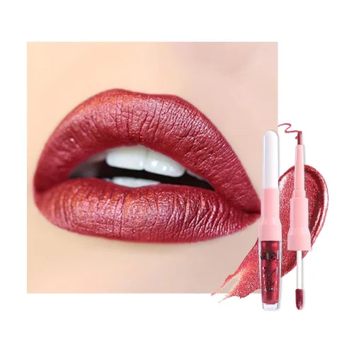 Miniatura 46 de evpct Juego de delineador de labios y lápiz labial metálico rosa claro, para mujeres, de larga duración, impermeable, 24 unidades, color rosa claro