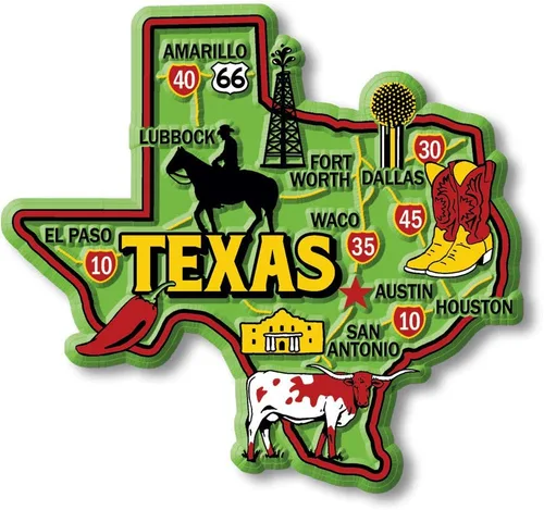 Imán colorido de Texas de Classic Magnets, 3.5 x 3.3 pulgadas, recuerdos y regalos coleccionables de goma 3D de estilo vintage hechos en los Estados